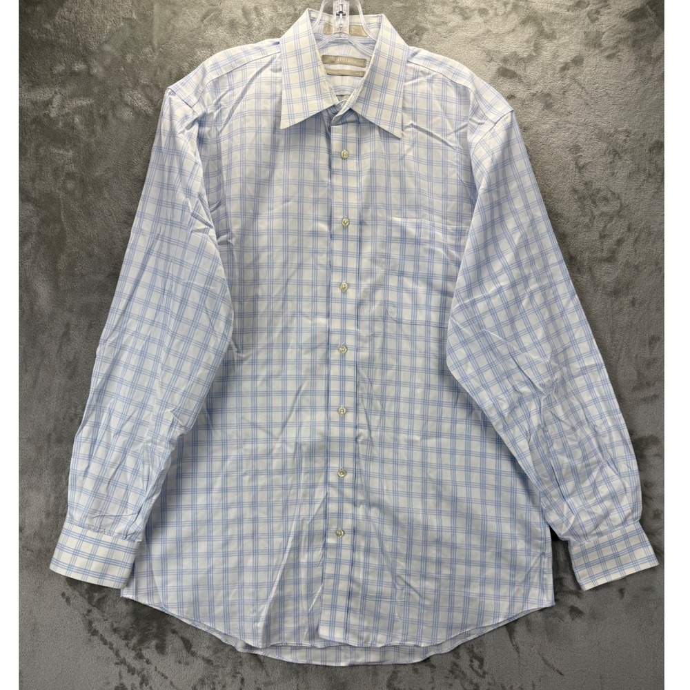 Nordstrom Mens Blue White Plaid Traditional Fit Dress Shirt 16 35 Long Sleeve‎